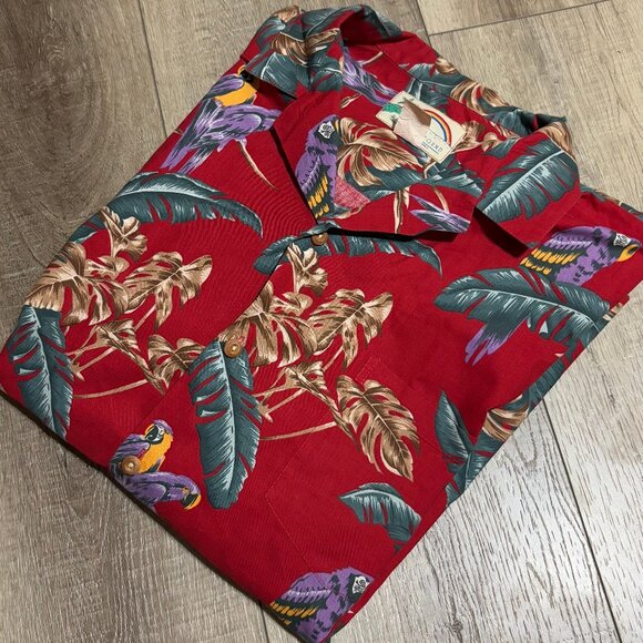 Paradise Found Vintage Hawaiian Shirt Men's XL Red Tropical - Picture 1 of 9